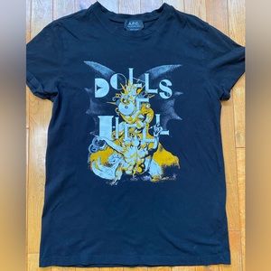 A.P.C. black shirt sz.XS, w/ “dolls of hell” graphic and pre-folded sleeves NWOT